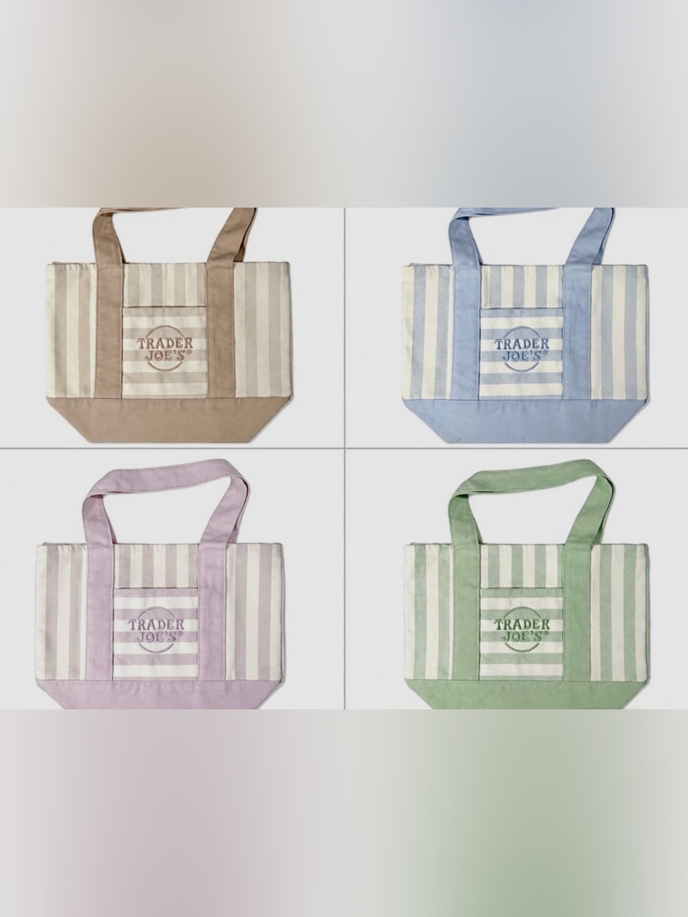 NWT Trader Joes Pastel Taupe Striped Mini Tote Bag